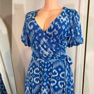 Chic Blue Patterned Midi Dress